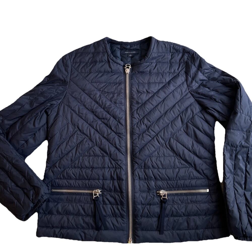 Tommy Hilfiger Jacket Woman Navy Blue Quilted Down Full Zip, Sz L